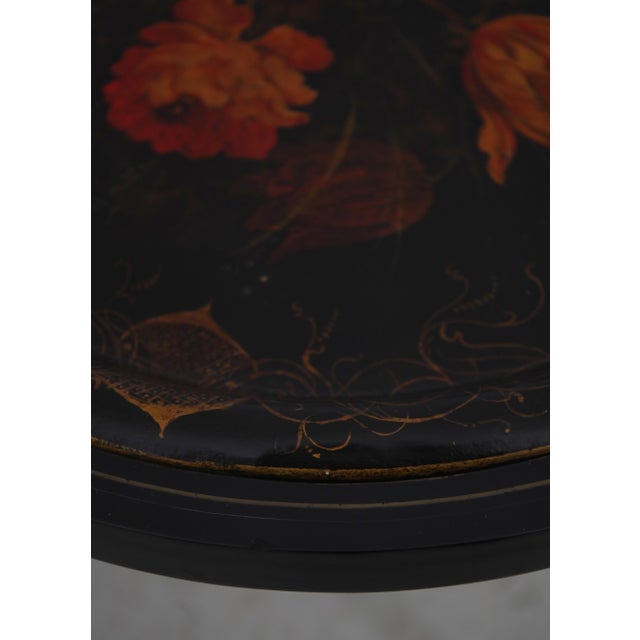 Black Vintage Black and Gold Toleware Tray Top Table For Sale - Image 8 of 16