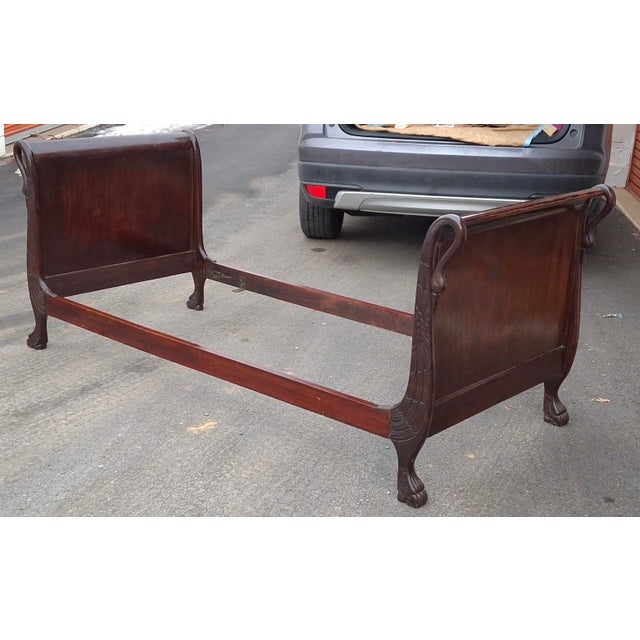 19th Century American Empire Carved Swan Mahogany Single Size Sleigh Daybed For Sale - Image 10 of 14