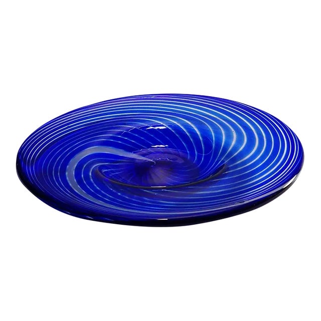 Large Filigree Glass Plate by Tarmo Maaronen for Bianco Blu, Fiscars Finnland For Sale