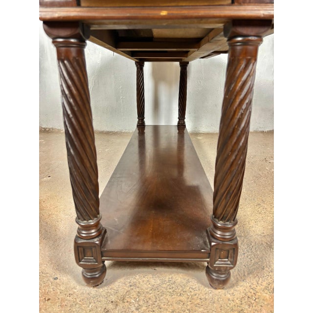Large Spanish Walnut Rustic Console with Three Drawers and Lower Shelf, 1930s For Sale - Image 15 of 15
