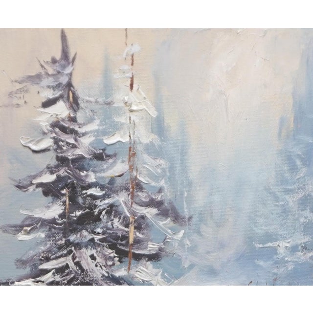 Original oil painting by Sean Wu, A deer in a snowy winter forest