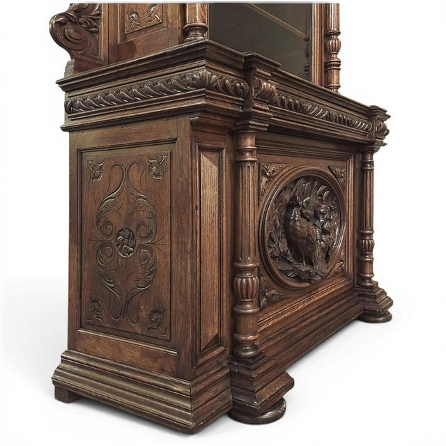 Burnt Umber 19th Century French Renaissance Revival Oak Bookcase ~ Bibliothèque With Beveled Glass For Sale - Image 8 of 16