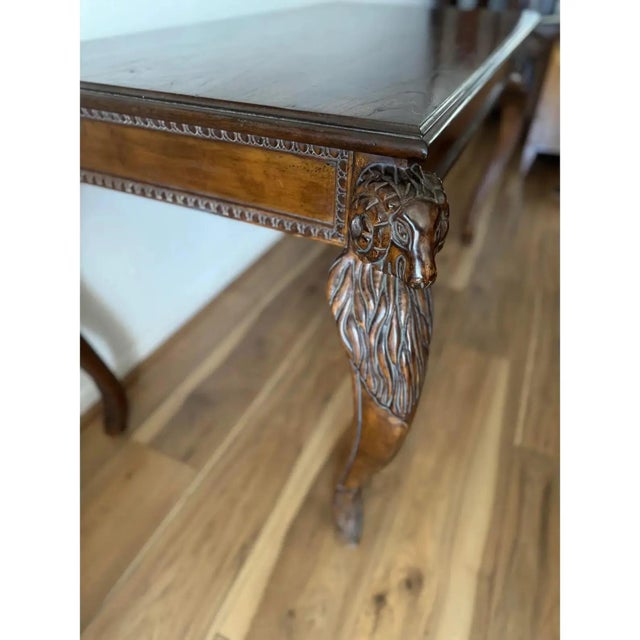 Early 20th Century Walnut Writing Desk With Ram’s Head Carvings For Sale - Image 13 of 17