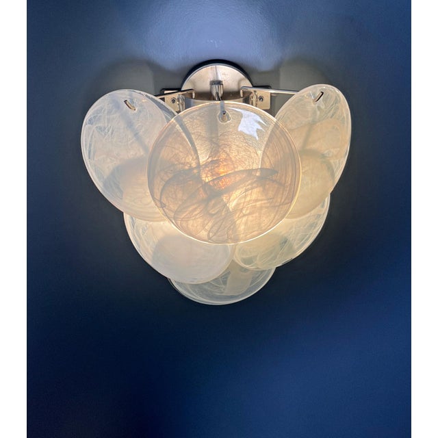 Mid-Century Modern Glass Wall Sconces with Alabaster White Disks, 1990s, Set of 2 For Sale - Image 3 of 17