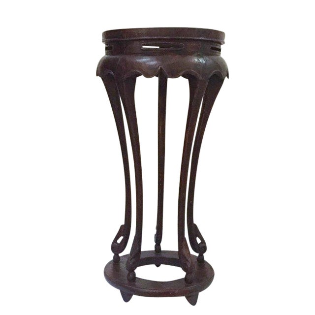 Vintage Chinese Pedestal Stand Carved Wood Chinoiserie Display Stand