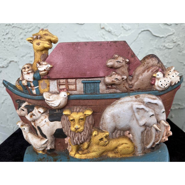 Brown Vintage Midwest Taiwan Noah’s Ark Cast Iron Doorstop For Sale - Image 8 of 8
