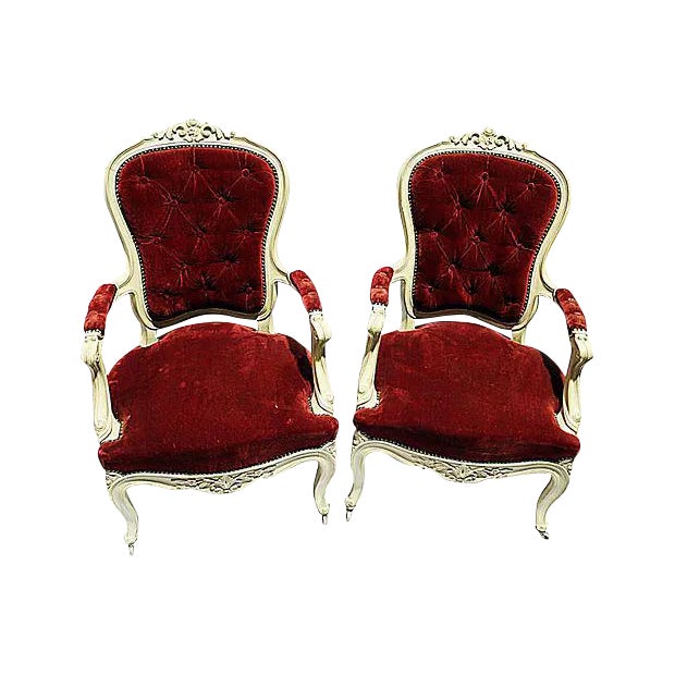 19th C. Louis XV Style Arm Chairs - A Pair For Sale