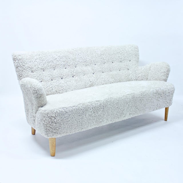 Swedish Modern Sheepskin Sofa, 1940s For Sale - Image 4 of 12