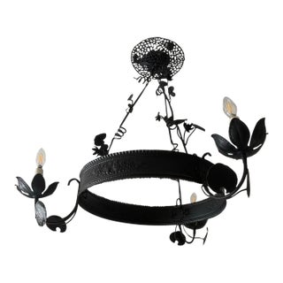 Late 19th Century French Wrought Iron and Cast Metal 3-Light Chandelier For Sale