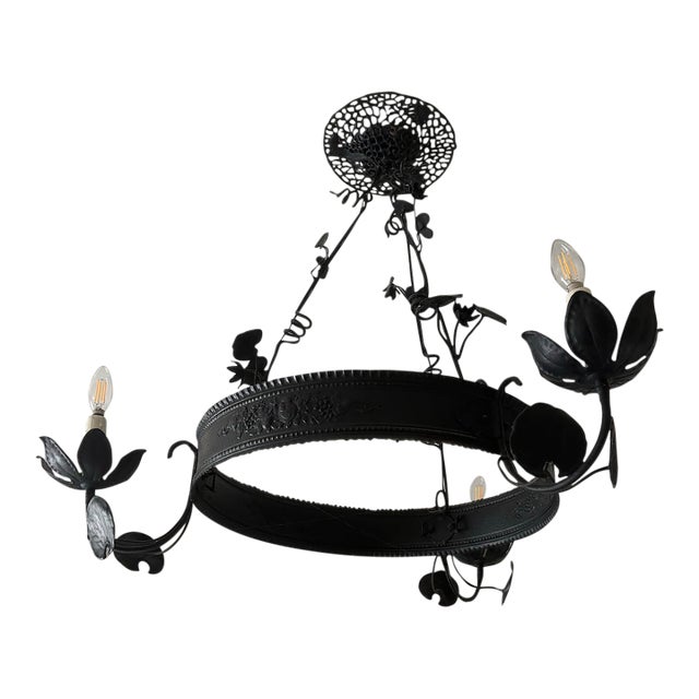 Late 19th Century French Wrought Iron and Cast Metal 3-Light Chandelier For Sale