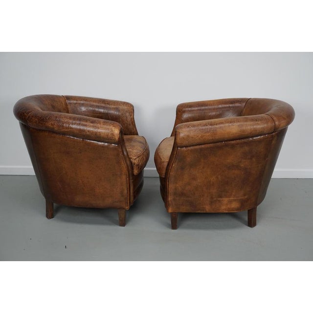Vintage Dutch Cognac Colored Leather Club Chairs, Set of 2 For Sale - Image 13 of 18
