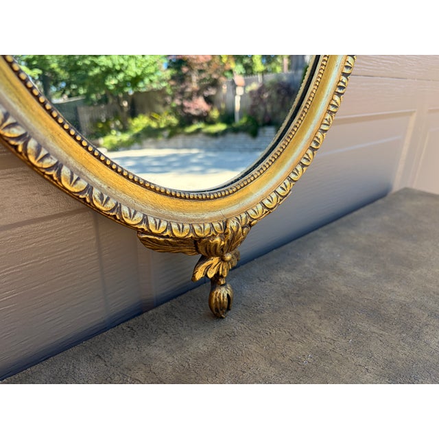 Wood Early 20th Century Adam Style Neoclassical Giltwood Oval Mirror With Urn Crest For Sale - Image 7 of 17