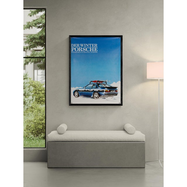 The piece this original 1980s advertising poster features the porsche 944 s2, highlighting the vehicle's winter driving...