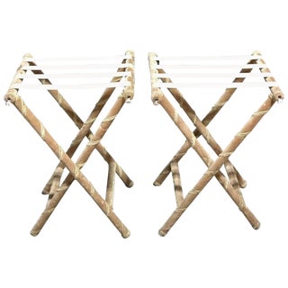 Pair of Upholstered Luggage Racks From Villa Artemis, Palm Beach For Sale