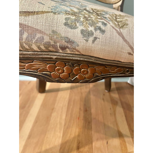 Wood Late 20th Century Italian Louis XV Style Armchair With Carved Wood Polychrome Finish and Custom Upholstery For Sale - Image 7 of 15