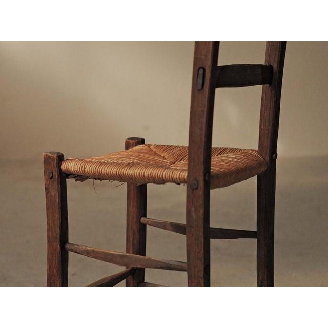Brown French Folk Art Wood and Rush Chair, 1900s For Sale - Image 8 of 14