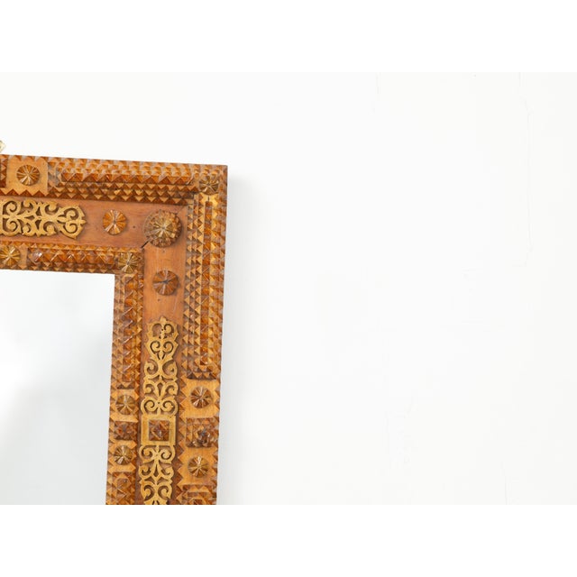 French Turn of the Century Tramp Art Mirror with Rosettes and Brass Motifs For Sale In Atlanta - Image 6 of 7