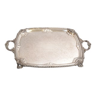 1920s Heavy Victorian F. B. Rogers Silver Co. Crown Trade Mark Footed Serving Platter Tray For Sale
