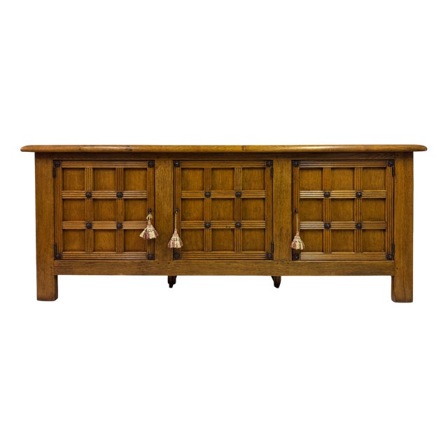 Spanish Style Brutalist Oak Sideboard with Lattice Front, 1960s For Sale