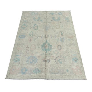 Oushak Wool Rug – Ivory & Green – 5′ X 6.6′ For Sale
