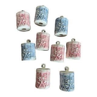 Porcelain Handmade Christmas Tree Ornaments S/9 For Sale