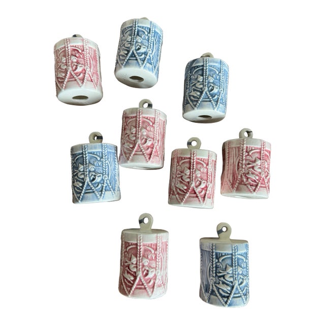 Porcelain Handmade Christmas Tree Ornaments S/9 For Sale