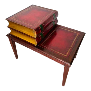 Mid 20th Century English Victorian Leather & Wood Book Shape Accent Table
