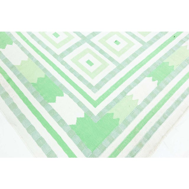 Textile Doris Leslie Blau Vintage Indian Dhurrie Green Beige Rug For Sale - Image 7 of 9