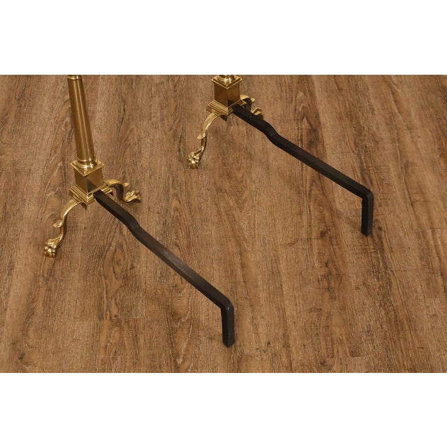 Federal Style Pair Of Brass Andirons For Sale - Image 10 of 18