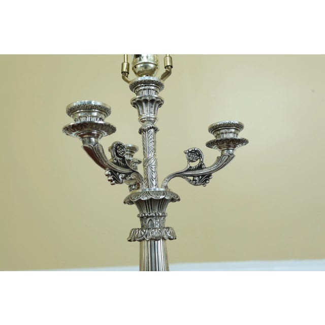 Traditional Currey & Co Silver Plated Bronze Candelabra Lamps - a Pair For Sale - Image 3 of 8