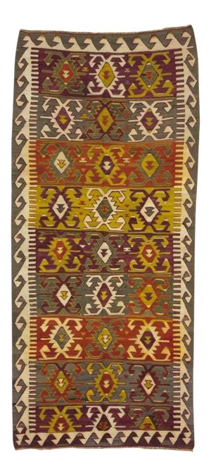 Handwoven Vintage Turkish Kilim Rug - 3′10″ × 8′5″