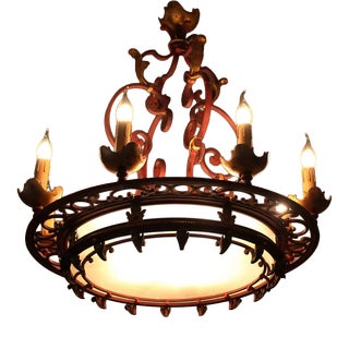 Antique Circular Forged Chandelier For Sale