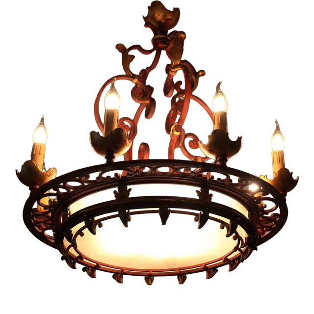 Antique Circular Forged Chandelier For Sale