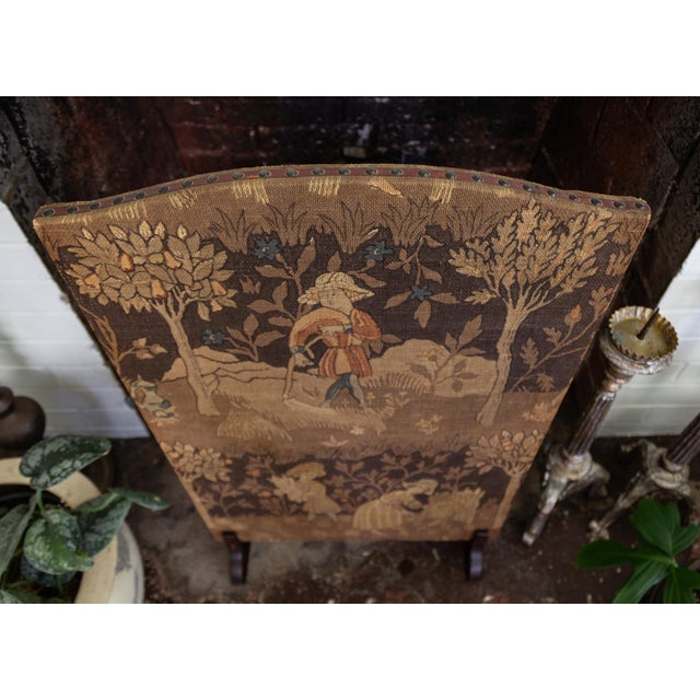 Upholstered English Arts and Crafts Firescreen With Medieval Harvest Scene For Sale - Image 6 of 14