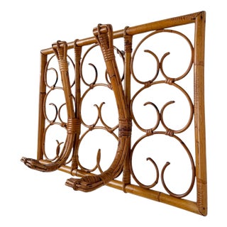 Mid-Century Italian Modern Cane, Rattan and Bamboo Wall-Mounted Coat Rack, 1960s For Sale