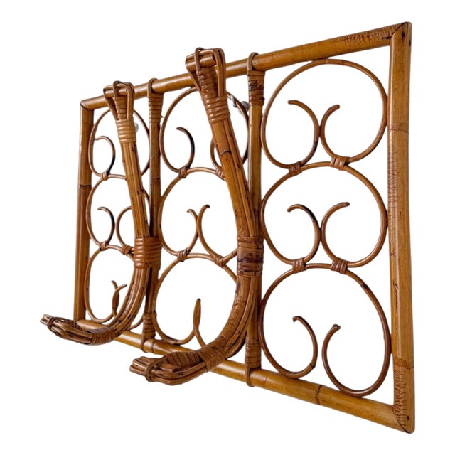 Mid-Century Italian Modern Cane, Rattan and Bamboo Wall-Mounted Coat Rack, 1960s For Sale