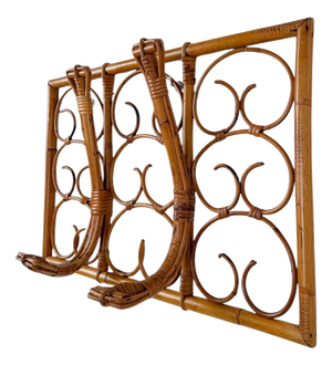 Mid-Century Italian Modern Cane, Rattan and Bamboo Wall-Mounted Coat Rack, 1960s