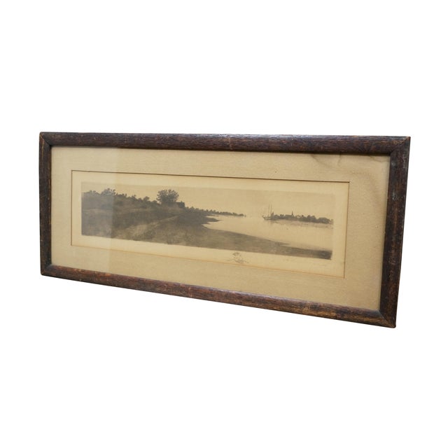 Realism Antique John Octavius Anderson Signed Sailboat Village Seascape Etching 26" For Sale - Image 3 of 12