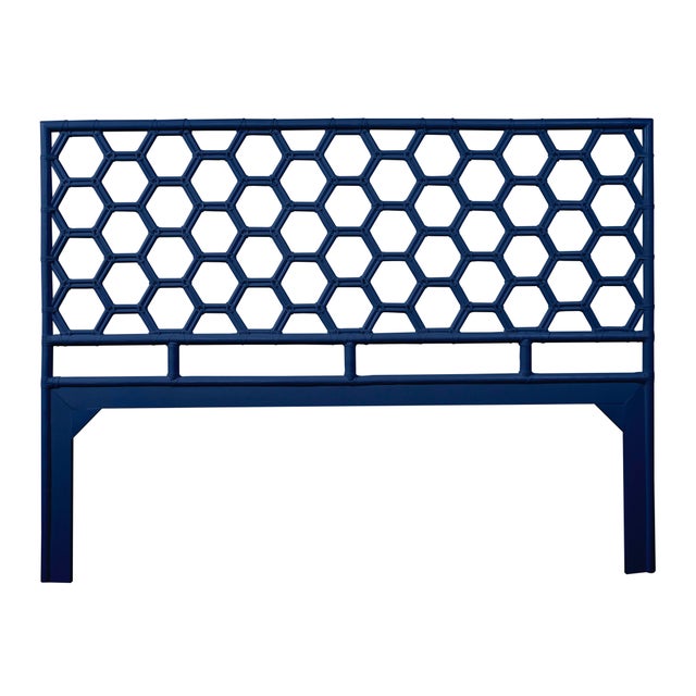 Coastal Honeycomb Platform Bed King, Navy Blue For Sale - Image 3 of 7