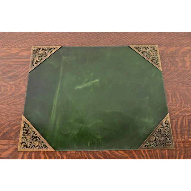 Tiffany Studios New York Grapevine Bronze Doré Blotter Corners With Leather Desk Blotter For Sale - Image 13 of 13