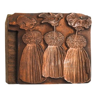 Antique Copper Cat Bird Rooster Letterpress Printing Block For Sale