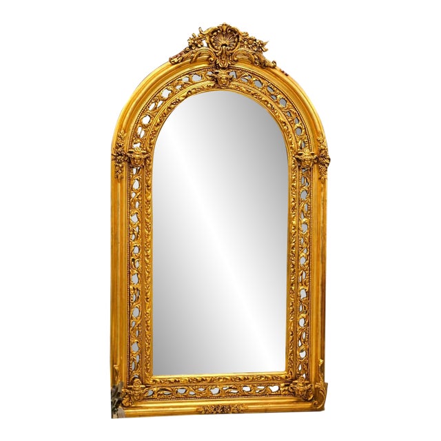 Grand French Baroque Wall Mirror – Ornate Gold Leaf Frame With Cherubs & Shell Details For Sale