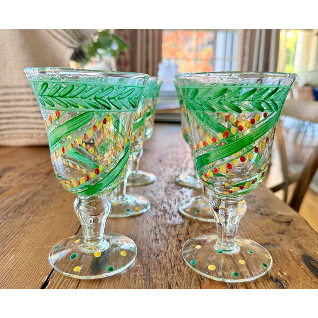 Vintage Vietri Hand-Painted Festive Glass Goblets - Set of Six For Sale - Image 10 of 12