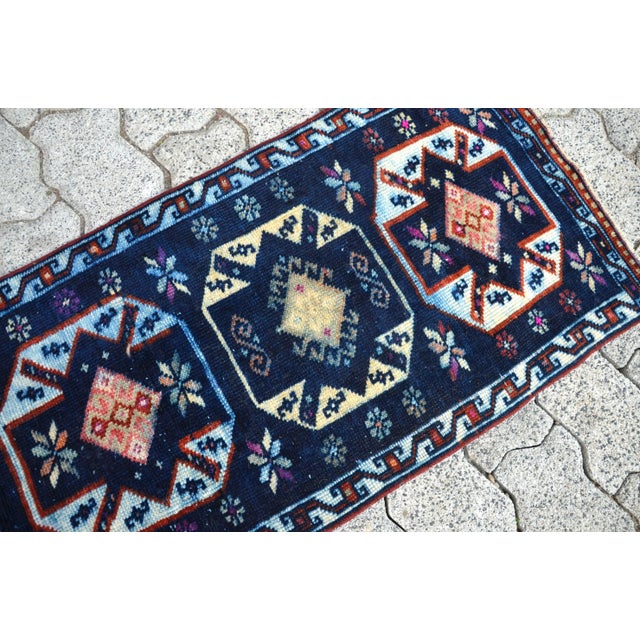 Turkish Vintage Mid Century Turkish Navy Rug For Sale - Image 3 of 6