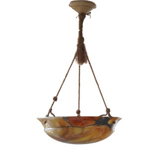 Vintage French Art Deco Rope and Alabaster Pendant Light, 1930s For Sale