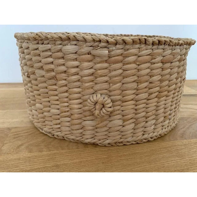 1980s Small Woven Oval Basket For Sale - Image 5 of 5
