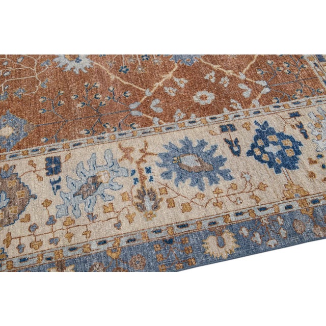 Apadana's Artisan Collection Brown Handmade Floral Pattern Wool Rug For Sale In New York - Image 6 of 11