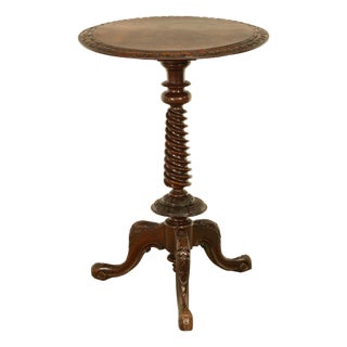 Antique Irish Carved Burl Walnut Spiral Twist Pedestal Tripod Wine Table 1860 For Sale