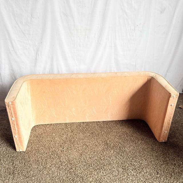Peach Post Modern Peach Velvet Fabric Waterfall Bench For Sale - Image 8 of 12