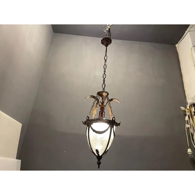 Bronze Etched Glass Light Pendants, 1970s, Set of 2 For Sale - Image 3 of 11